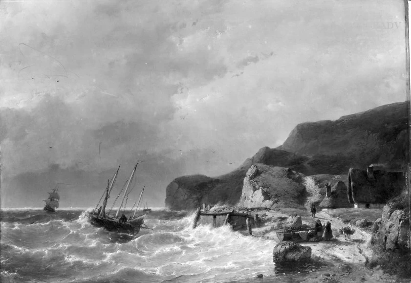 Paesaggio costiero con barche a vela e figure - Führermuseum